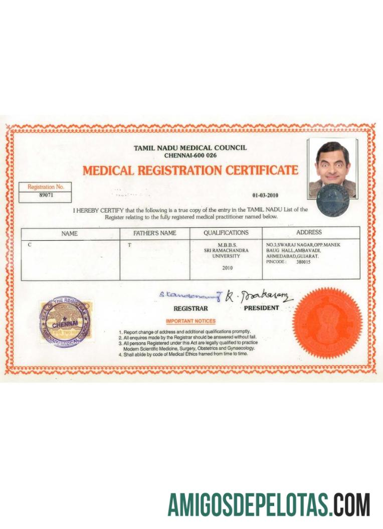 Certificado de Registro Índia Tamil Nadu modelo